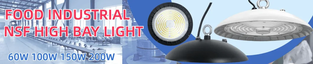 NSF Disetujui UFO LED High Bay Light IP66 Mudah dibersihkan 60W 100W 150W 200W 0