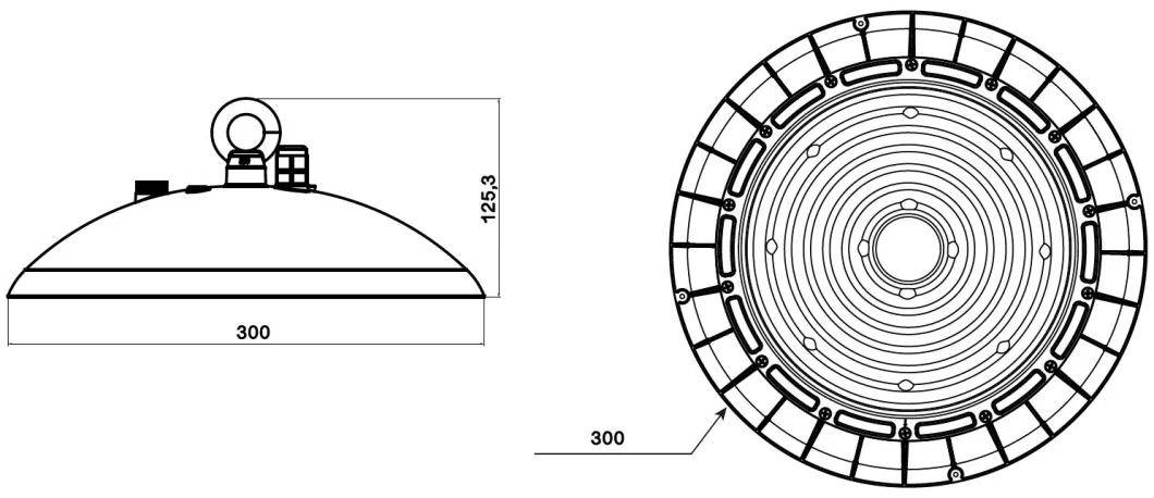 NSF Disetujui UFO LED High Bay Light IP66 Mudah dibersihkan 60W 100W 150W 200W 9