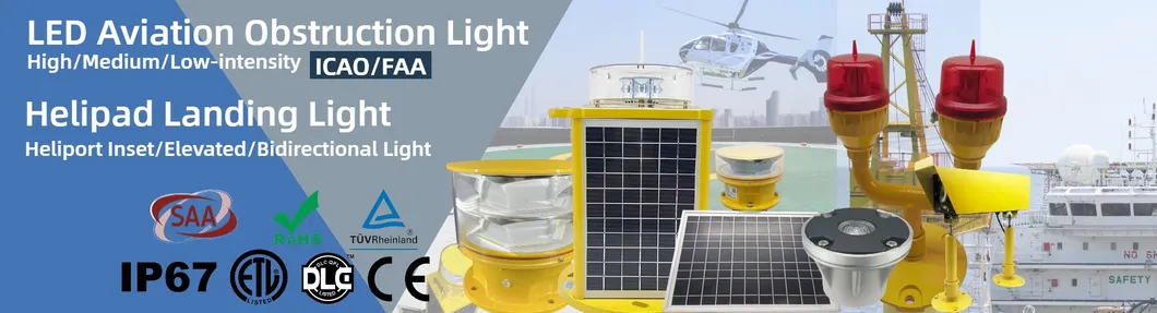 Lampu Penghalang Penerbangan LED IP66 Waterproof Merah Putih Double Head Dibangun di Photocell Pesawat Penghalang Lampu Peringatan LED Intensitas Rendah 0