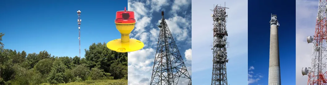 Lampu Penghalang Penerbangan LED IP66 Waterproof Merah Putih Double Head Dibangun di Photocell Pesawat Penghalang Lampu Peringatan LED Intensitas Rendah 10