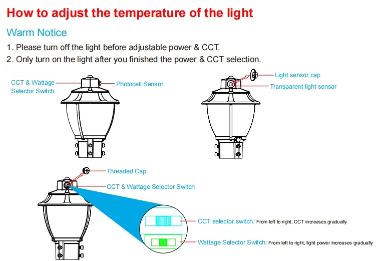 Lampu Taman LED yang Dapat Disesuaikan Anti-Guncangan IP65 48/64/80W Tahan Air 130lm/W Lentera Hitam dan Putih Rumput 7