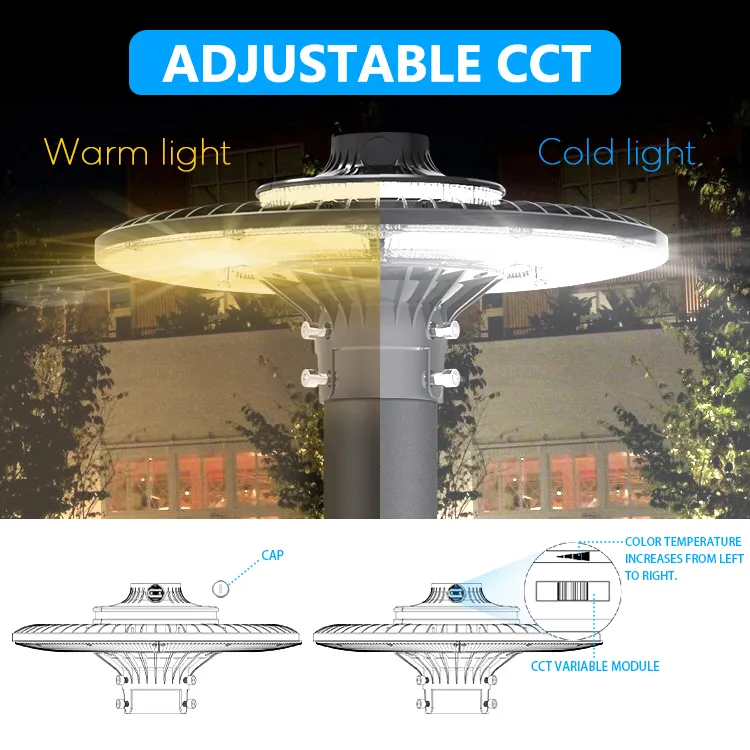 Lampu taman LED disesuaikan 150W IP65 Dibangun tahan air 130lm / W Bulat Hitam halaman taman halaman Post Top 1