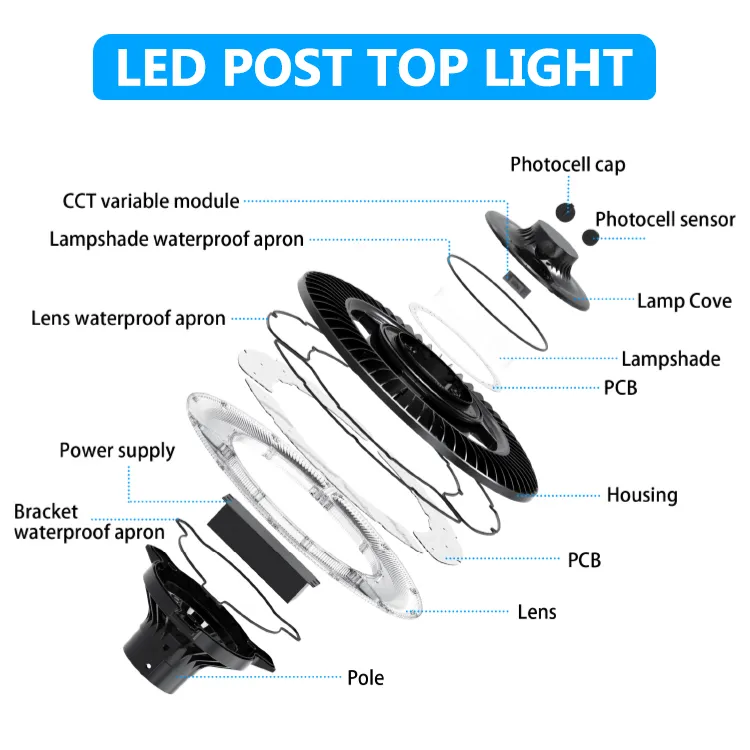Lampu taman LED disesuaikan 150W IP65 Dibangun tahan air 130lm / W Bulat Hitam halaman taman halaman Post Top 3