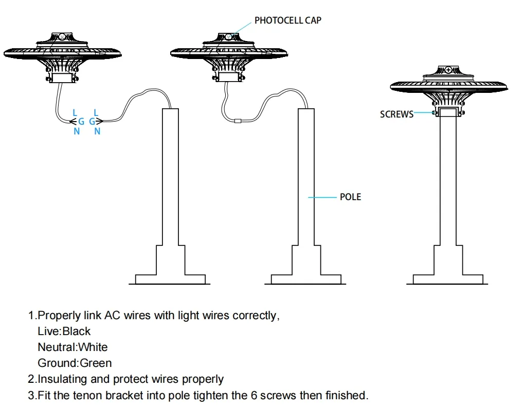 Menghemat energi LED Taman Post Light Pole Area Light 140lm/W Smart-Tuning 200W untuk Jalan Raya Area Istirahat Kompleks Olahraga Waterfront Promenade 7