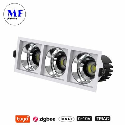 Square Recessed LED Down Light Three Heads 3*7W Triac 0-10V Dali CCT Power Adjustable Dimmable Smart Dim Aluminum Spot