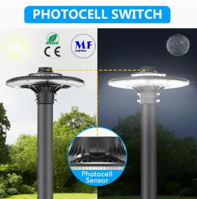 Lampu taman LED disesuaikan 150W IP65 Dibangun tahan air 130lm / W Bulat Hitam halaman taman halaman Post Top